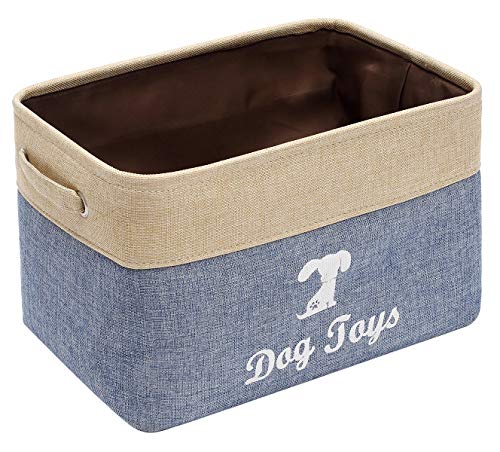 Cesta de almacenamiento de lino organizador para el pecho – perfecto para organizar juguetes de perro, camisas de perro, juguetes para perro, ropa de perro,cestas de regalo-azul /beige