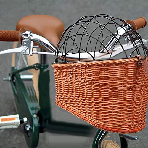 Cesta trasera grande de mimbre para bicicleta para gatos y perros, bolsa para coche al aire libre, para perros y gatos (peso de hasta 25 libras)