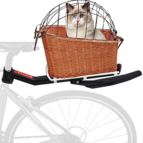 Cesta trasera grande de mimbre para bicicleta para gatos y perros, bolsa para coche al aire libre, para perros y gatos (peso de hasta 25 libras)