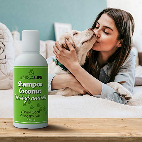 Champú de Aceite de Coco para Perros & Gatos 250ml - Árbol de Té Etéreo & Aceite de Romero - Nutriente - Fácil de Peinar - Olor Agradable