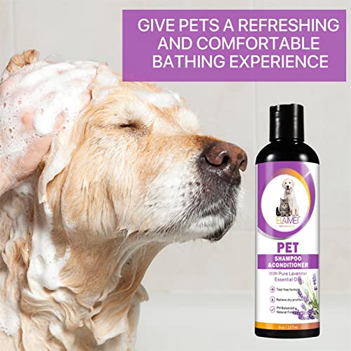 Champú de lavanda para cachorros, suministros de aseo para perros para pieles sensibles, elimina el olor, aclara el cabello, acondicionador para perros sin lágrimas con ingredientes naturales Voctapat