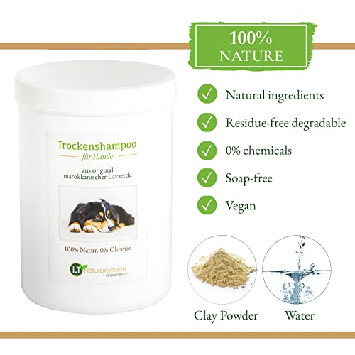 Champú seco para Perros, con Polvo de Arcilla Original marroquí | Vegano y Bio | para el Cuidado del Pelo sin Productos químicos | 1 kg