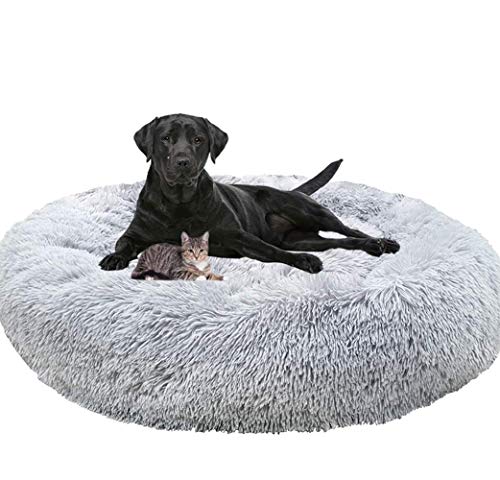 Chenge Cama para perros XL, mullida y redonda, cómoda cama para mascotas, sofá cama para cachorros XXL, cálida de piel sintética para gatos y perros medianos, lavable
