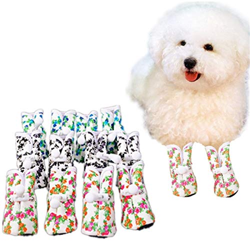 CHENGTAO Zapatos Antideslizantes For Perros Gatos 4pcs / Set Impermeable De Los Zapatos De Lluvia Botas Floral del Perro Perro De Perrito De Las Zapatillas De Deporte For Mascotas Duradero