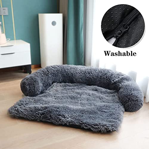 chenyu Sofá de cama para perro calmante y antiansiedad, suave alfombra para perro, cojín lavable, protector de cama para mascotas para perros y gatos (M, gris oscuro)