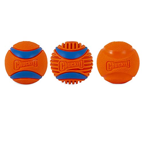 Chuckit! Fetch Medley Gen 3 Bolas de Goma para Perros, Ultra Ball, Bola de recuperación, Lanzador de Bolas Resistente, Compatible con Juguetes masticables, tamaño Mediano, Paquete de 3