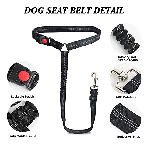 Cinturón de seguridad para perros y gatos con cuenco, cinturón de seguridad para cachorros ajustable para reposacabezas de coche para mascotas, tela de nailon con elástico elástico