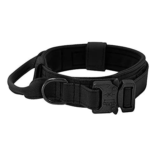 CJBIN Collar Perro Ancho, Negro Nailon Militar Ajustable Collar de Adiestramiento Para Perros con Mango de Control, Collar Para Perros Grandes Para Perros Medianos o Grandes (Código L)