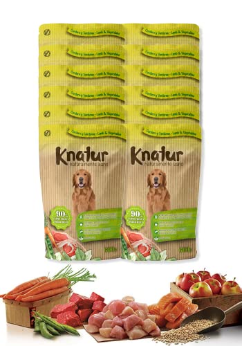 Cocido Natural casero para Perros, húmedo con Carne Fresca y Verduras Frescas - 90% Carne Knatur (12x600gr) (Pollo - Cordero)