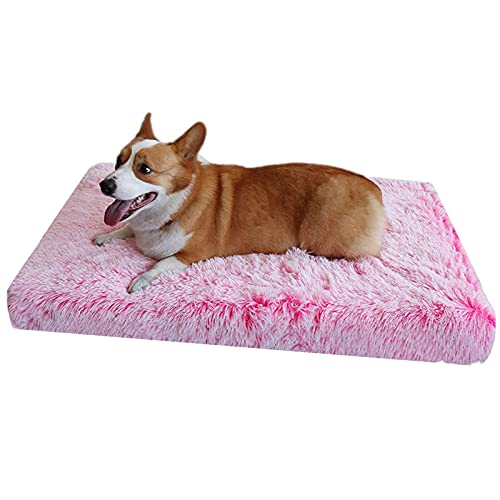 Colchón ortopédico grande de espuma viscoelástica para perro, cama mullida de felpa para perro, cama para mascotas antiansiedad, calmante, cama desmontable y lavable (75 x 50 x 6 cm, rosa)