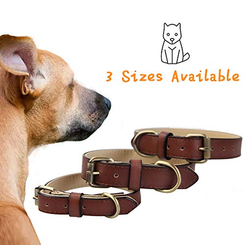 Collar ajustable de cuero suave para perros de razas pequeñas, medianas y grandes (M, marrón)