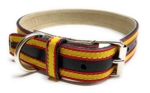 Collar Cuero para Mascotas | Bandera España | Collar Perro | Collar Mascotas | Collar Piel (Cuello DE 35 A 45 CMS., Negro ESPAÑA Lados)