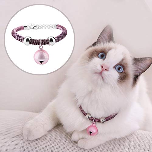 Collar de gato ajustable, collar de mascotas, suministro de accesorios de nailon, collar de campana de gato con cadena de extensión con campana para perros pequeños y mascotas(Rosado)