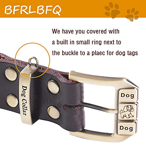 Collar de perro de cuero genuino reflectante acolchado suave para collares de perro de raza mediana grande y extra grande (marrón M (cuello 34.5cm-44.5cm))