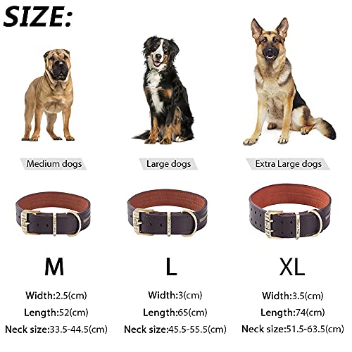 Collar de perro de cuero genuino reflectante acolchado suave para collares de perro de raza mediana grande y extra grande (marrón M (cuello 34.5cm-44.5cm))