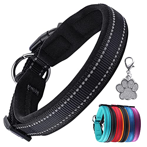 Collar de Perro Suave Acolchado Neopreno Ajustable Collares Reflectantes para Mascotas para Perros PequeñOs Medianos Grandes - Negro -S