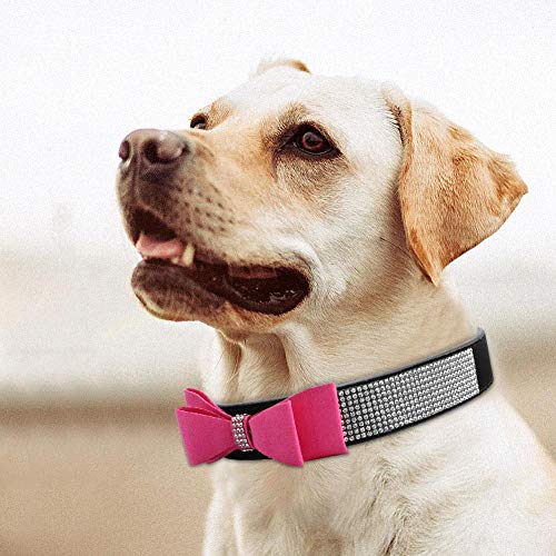 Collar de Perro y Gato con Bowtie Crystal Rhinestones Collar de Mascota Ajustable de Cuero de PU Collar de Perro Collar de Bowknot para Perro pequeño Perrito Perrito(S)