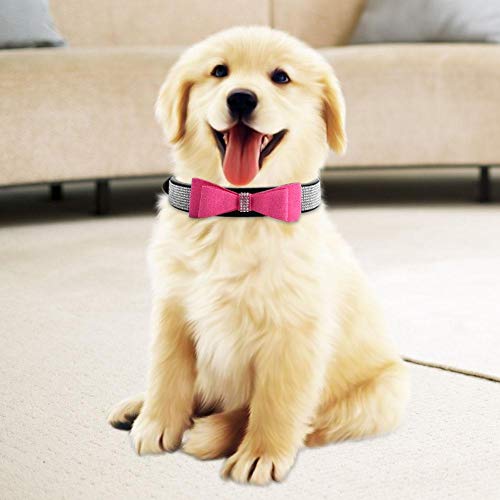 Collar de Perro y Gato con Bowtie Crystal Rhinestones Collar de Mascota Ajustable de Cuero de PU Collar de Perro Collar de Bowknot para Perro pequeño Perrito Perrito(S)