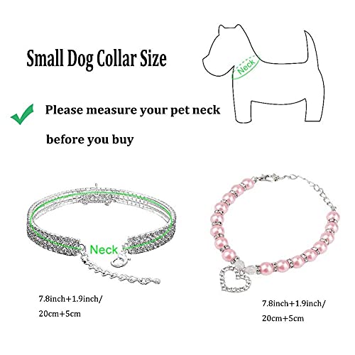 Collar de perro y perlas brillantes para perros y gatos, ajustable, pequeño collar para perros pequeños y gatos, decoración para perros (S)