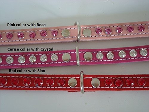 Collar de piel con cristales de Swarovski, diseño de elementos de cristal, 4 tamaños de collar, 3 colores, rojo, rosa o cerisa, más de 100 combinaciones (cuello XXS 21-27 cm x 14 mm, rosa bebé)