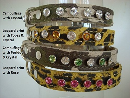 Collar de piel con cristales de Swarovski, diseño de perro, 9 opciones de cristal, 4 tamaños de collar, 2 colores, camuflaje o leopardo 90 combinaciones