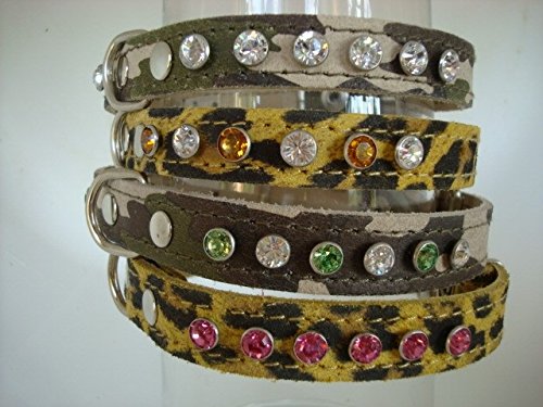 Collar de piel con cristales de Swarovski, diseño de perro, 9 opciones de cristal, 4 tamaños de collar, 2 colores, camuflaje o leopardo 90 combinaciones