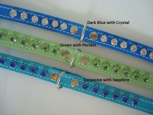 Collar de piel con cristales de Swarovski, diseño de perro, 9 opciones de cristal, 4 tamaños de collar, 3 colores, turquesa, verde pistacho o azul oscuro más de 100 combinaciones