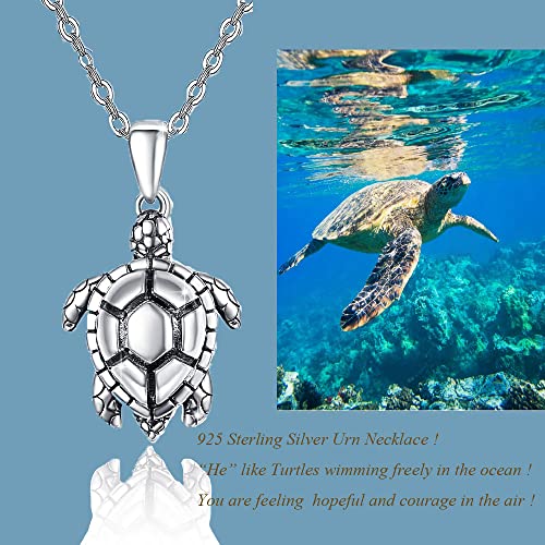 Collar de tortuga marina de cenizas, collar de plata, collar de urna de cremación, joyería conmemorativa de animales del océano para mascotas y familias, collar con colgante de longevidad de la salud