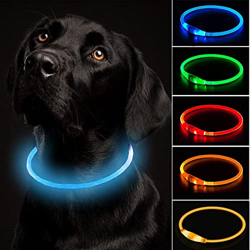 Collar Luminoso Perro ，Collar De Perro Luminoso USB Recargable Collar de Destello Ajustable Collar Luz Perros Impermeable para Perros pequeños, medianos y Grandes - 3 Modos