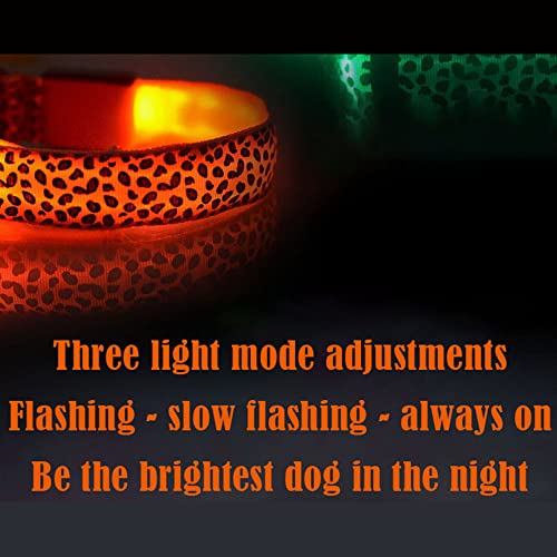 Collar Luminoso Perro de Mascota LED, Leopardo, Collares básicos, Brillante, Seguro 3 Modos, Perros Pequeños, Medianos y Grandes, Recargable USB