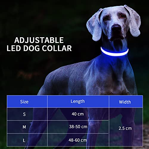 Collar Luminoso Perro Recargable PcEoTllar 7 Colores Intercambiables Collar Luminoso LED Perro Impermeable Ajustable SúPer Brillante para Perros Grandes Medianos PequeñOs - Azul M