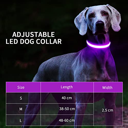 Collar Luminoso Perro Recargable PcEoTllar 7 Colores Intercambiables Collar Luminoso LED Perro Impermeable Ajustable SúPer Brillante para Perros Grandes Medianos PequeñOs - Púrpura S