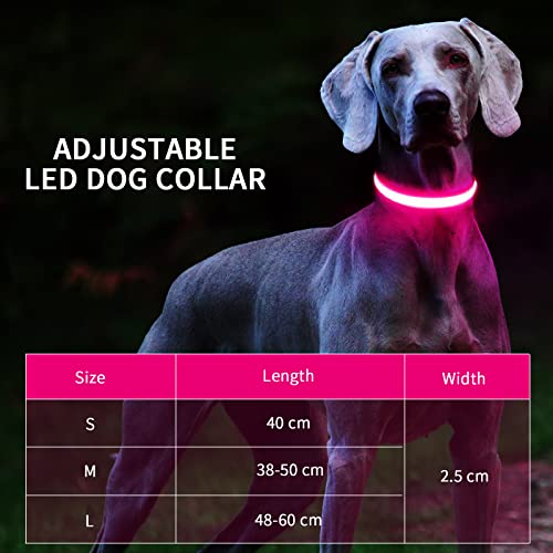 Collar Luminoso Perro Recargable PcEoTllar 7 Colores Intercambiables Collar Luminoso LED Perro Impermeable Ajustable SúPer Brillante para Perros Grandes Medianos PequeñOs - Rosa M