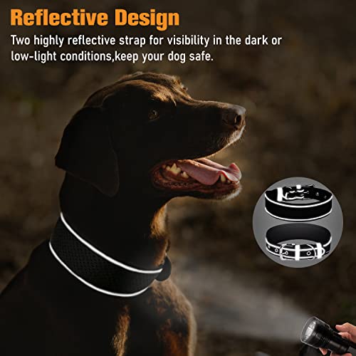 Collar para perro ajustable de malla transpirable, reflectante, suave acolchado K-9, para perros medianos y grandes, 5 cm de ancho, color negro, M