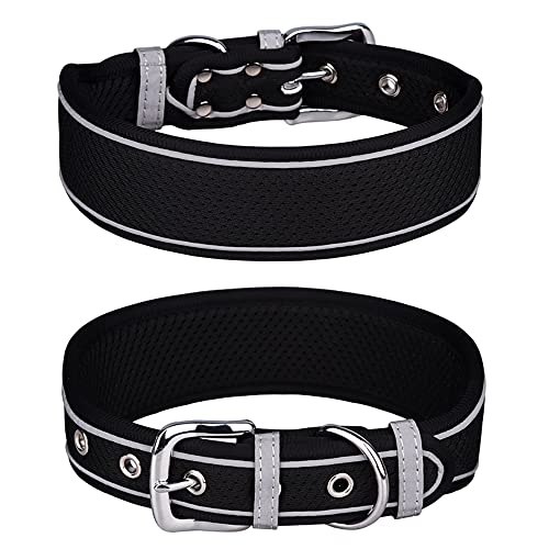Collar para perro ajustable de malla transpirable, reflectante, suave acolchado K-9, para perros medianos y grandes, 5 cm de ancho (negro, L)