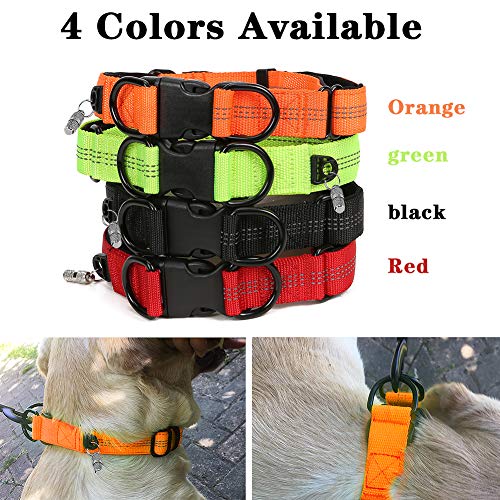 Collar para perro de nailon, collar para perro grande, acolchado suave de neopreno y nailon, ajustable y reflectante, color naranja