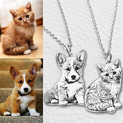 Collar personalizado con foto para mascotas / gatos / perros, colgante de plata con cadena, imagen personalizada para mujeres(Plata 18"(45cm)-Adult)