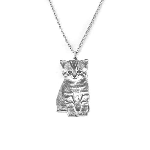 Collar personalizado con foto para mascotas / gatos / perros, colgante de plata con cadena, imagen personalizada para mujeres(Plata 18"(45cm)-Adult)