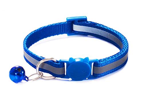 Collar reflectante para gato/gatito de liberación rápida de seguridad Hi Vis ajustable + campana (azul oscuro)