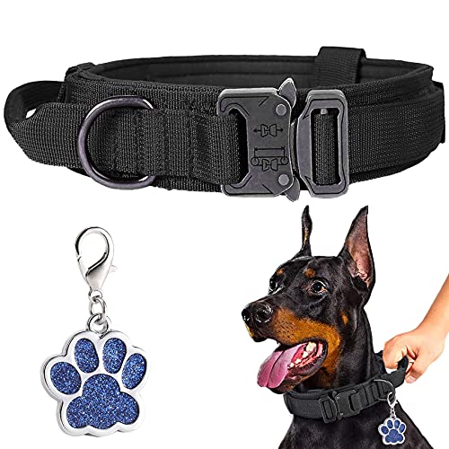 Collar táctico para perro de nailon para perros medianos y grandes, ajustable, collar militar K9 con asa, perfecto para pastor alemán L negro