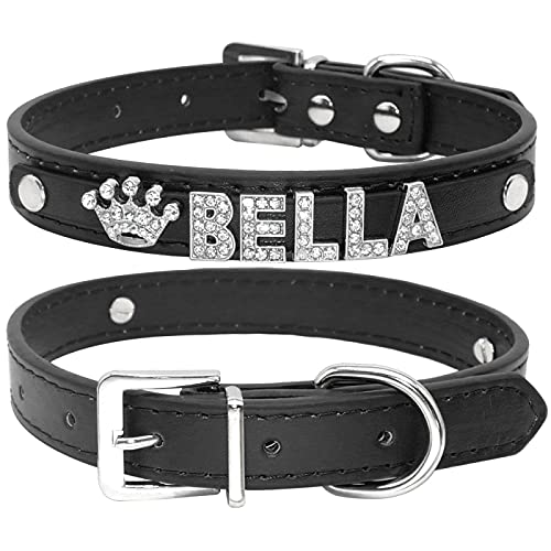 Collares de Perro Cachorro de Diamantes de imitación, Collar Personalizado para Perros pequeños, Collar de Chihuahua, Collar Personalizado, dijes de Nombre Gratis, Accesorios para Mascotas L Negro
