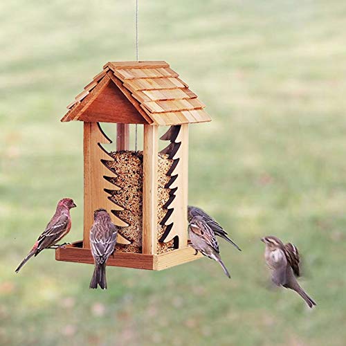 Comedero Pajaros Acsorios para comederos Mesa de alimentación de pájaros colgantes de madera para el jardín Decoraciones únicas de jardín de cajas de novedad para ahorro de espacio al aire libre