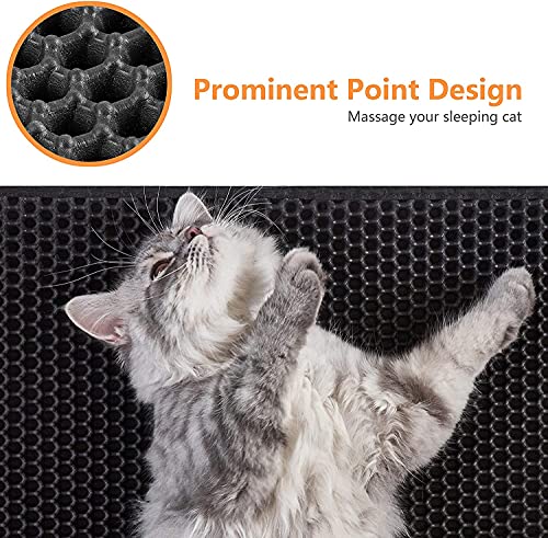 Conlun alfombra arena gatos 80x62cm, alfombrilla arenero gato, diseño de doble capa en forma de panal, orina y material impermeable, diseño de control de basura con asas laterales negro