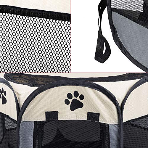 Coolty Tienda de campaña plegable portátil para mascotas, 8 paneles para perros, gatos, conejos y animales pequeños, 91 x 91 x 58 cm (beige+gris)