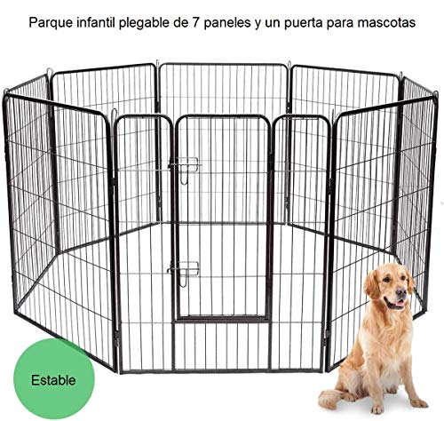 COSTWAY Parque de Metal Plegable para Perro Animales Barrera de Seguridad con Puerta y Cerradura para Cachorros de Jardín Interior Exterior