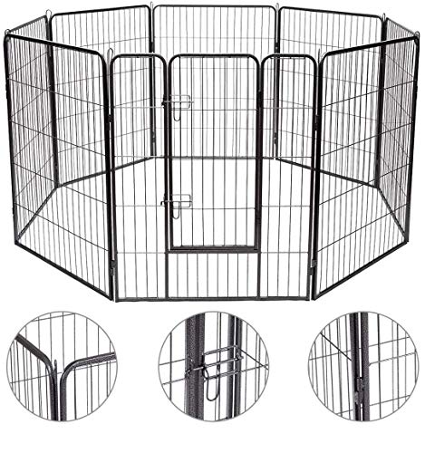 COSTWAY Parque de Metal Plegable para Perro Animales Barrera de Seguridad con Puerta y Cerradura para Cachorros de Jardín Interior Exterior