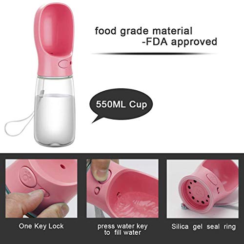 COTOP Botella para Perros, 550ml dispensador de Agua Antibacteriano para Mascotas, Taza para Beber para Mascotas al Aire Libre (Rosa)