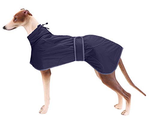 Ctomche Abrigo de invierno para perros reflectante impermeable, chaqueta para perro con forro polar cálido, abrigo impermeable con bandas ajustables para galgos, acechadores y Whippets Navy-XS