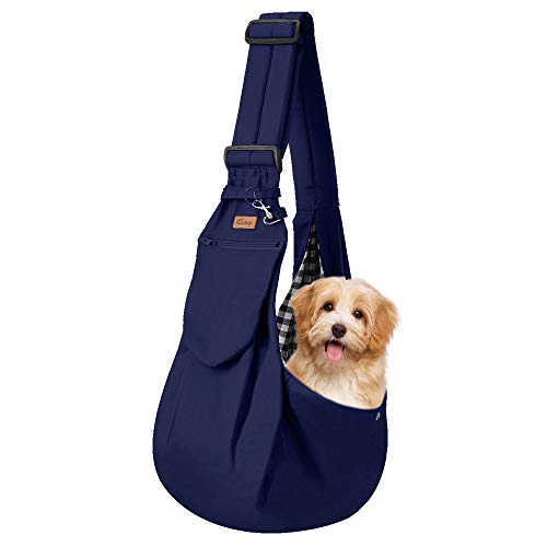CUBY Bolsa de transporte para perros y gatos, bolsa suave y diseño de asas – Adecuado para cachorros pequeños perros pequeños una bolsa de hombro de doble cara (azul)