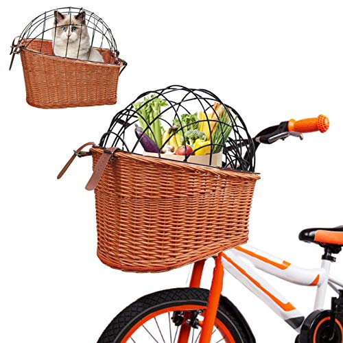 cucheeky Cesta de bicicleta trasera de mimbre para bicicleta para gatos y perros, cesta de transporte para hombres y mujeres